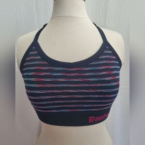 Reebok Black Striped Sports Bralette with Pink & Light Blue Accents